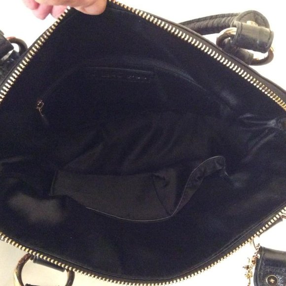 Kathryn Robbins NWOT black leather & metallic gold hand or shoulder bag - Picture 10 of 13